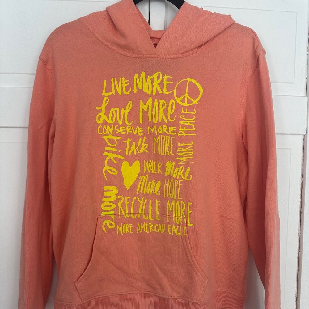 American Eagle Peachy Pink Graphic Hoodie, Size Large